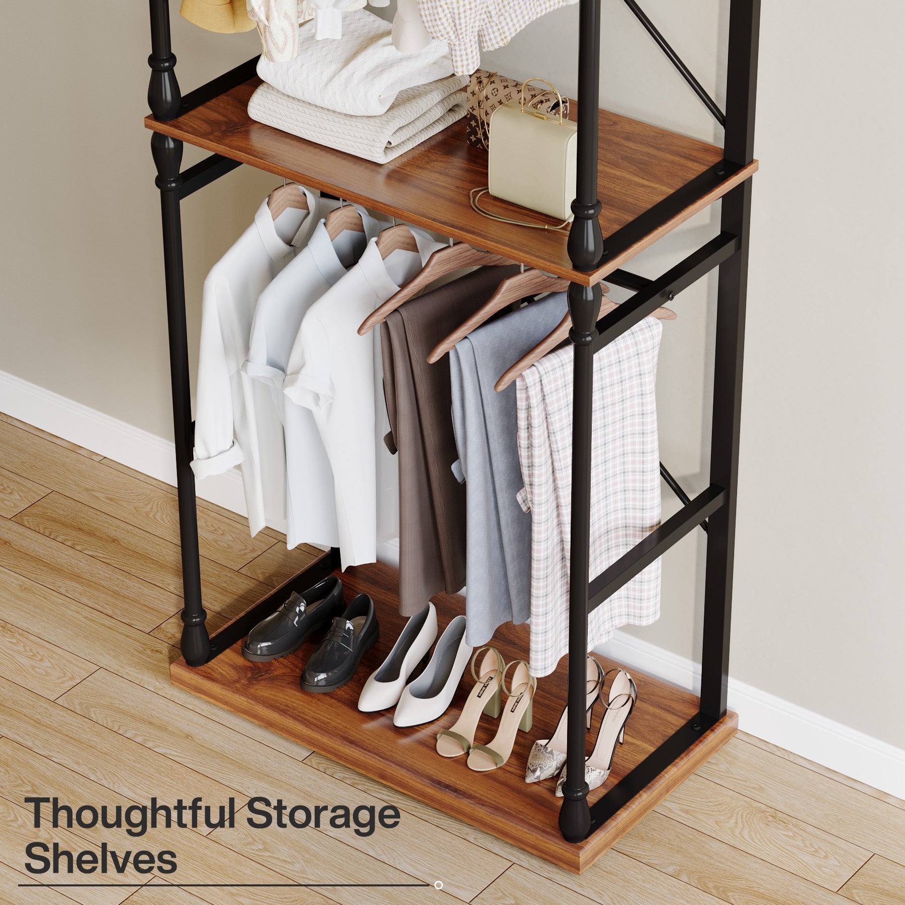 Freestanding Clothes Rack, Garment Rack Closet Organizer with Storage Shelves