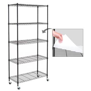 EFINE Black 5-Tier Rolling Carbon Steel Wire Garage Storage Shelving Unit with Casters (30 in. W x 63 in. H x 14 in. D) RL200-5W