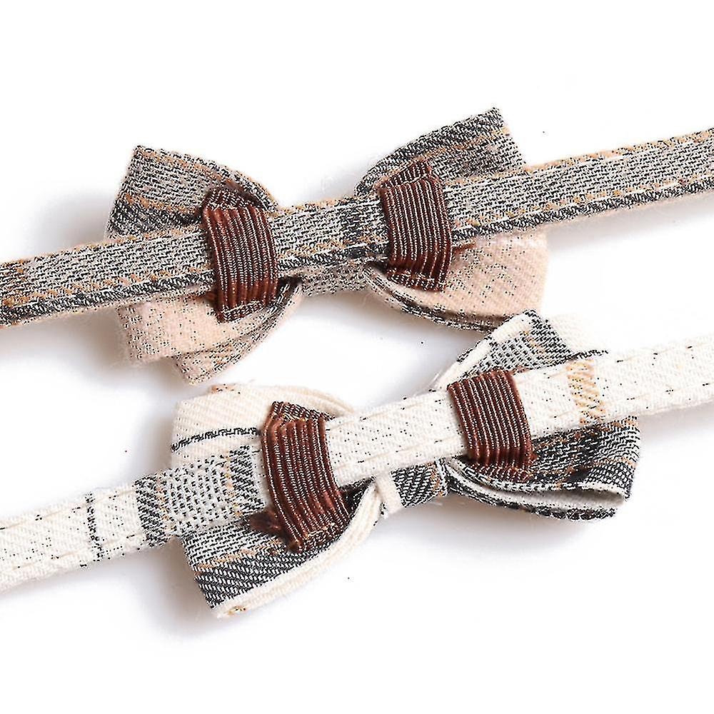 Plaid Dog Collar With Bow， Best Pet Gift For Small Medium Large Boy Male Dogs， Beige and Brown