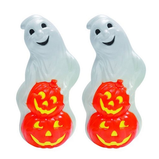 Union Products 56480 60 watt Light Up Ghost amp Pumpkin Halloween Outdoor Garden Statue Decoration Made From Blow molded Plastic White orange 2 Pack