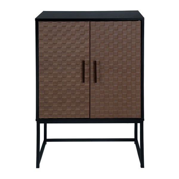 2 door cabinet，Runway-shaped leatherette finish，Embossed texture