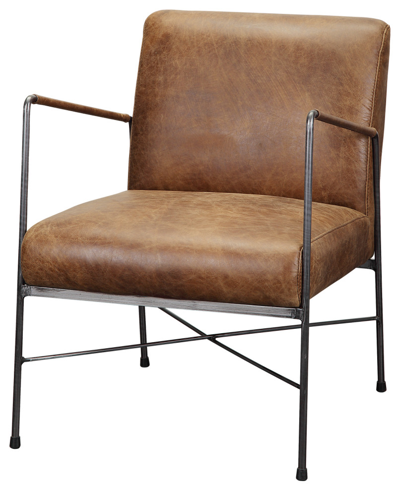 Dagwood Leather Arm Chair Open Road Brown Leather   Industrial   Armchairs And Accent Chairs   by Homesquare  Houzz