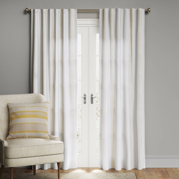 Blackout Block Striped Window Curtain Panel White beige