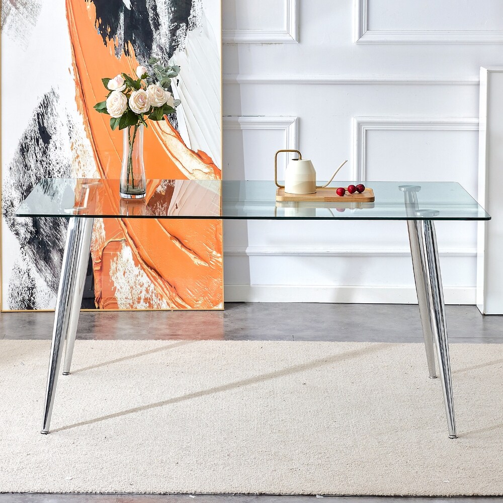 Modern Minimalist Rectangular Glass Dining Table 63\