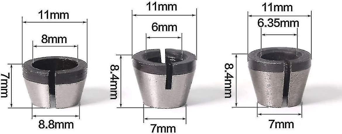 3pcs Collet Set Engraving Machine Collet Chuck Adapter Collets Chuck 6.35mm 8mm 6mm For Electric Cut