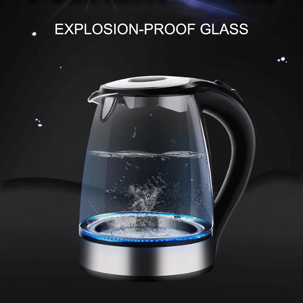 Black Electric Water Kettle Glass Singlelayer Cordless With Blue Led Light， 1.7l 1850w Tea Kettle， Fast Water Boiler， Automatic Shutoff， Boil Dry Prot