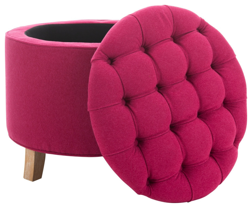 Emma Tufted Storage Ottoman  Berry/Pickled Oak   Contemporary   Footstools And Ottomans   by Rustic Home Furniture Deco  Houzz