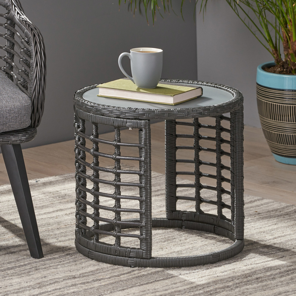 Anne Indoor Modern Boho Wicker Side Table With Tempered Glass Top   Tropical   Side Tables And End Tables   by GDFStudio  Houzz