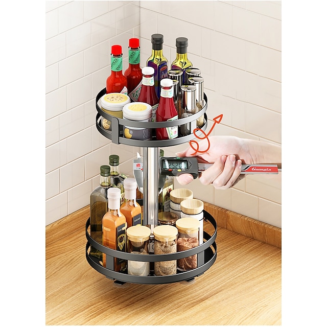 rotatable kitchen seasoning rack countertop corner put condiment oil salt sauce vinegar bottle multi-functional round storage