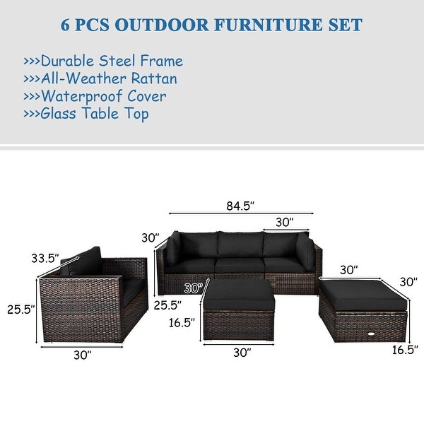 Gymax 6PCS Patio Conversation Set Rattan Sectional Furniture Set w/