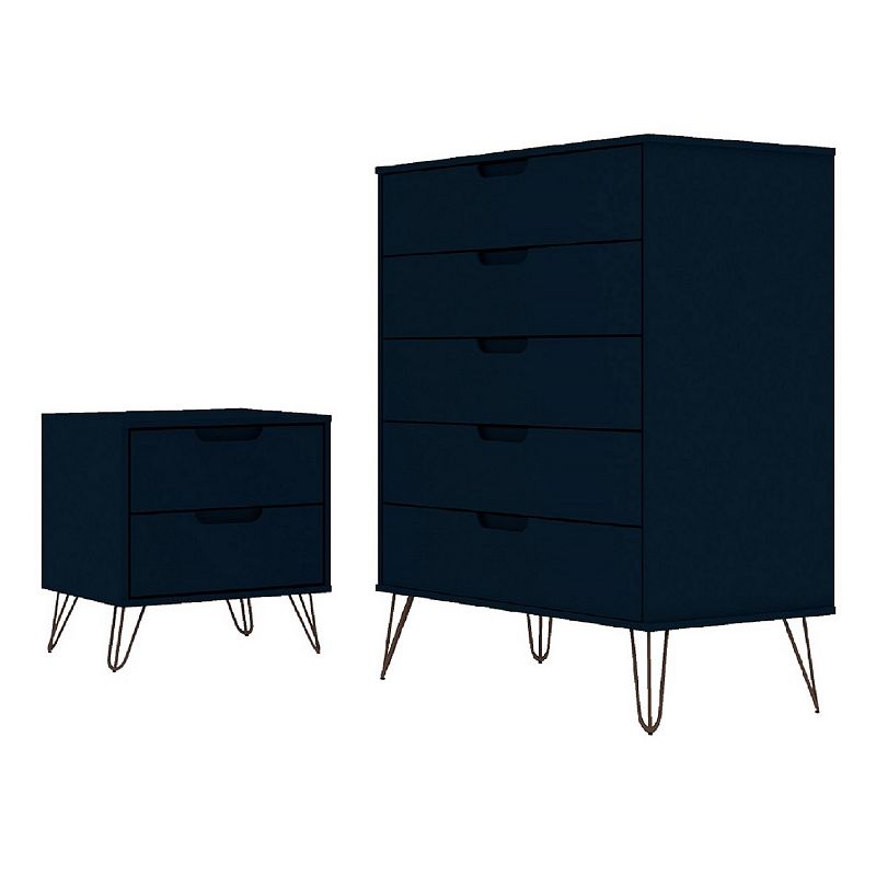 MANHATTAN COMFORT Rockefeller Tall 5-Drawer Dresser and Nightstand 2-piece Set