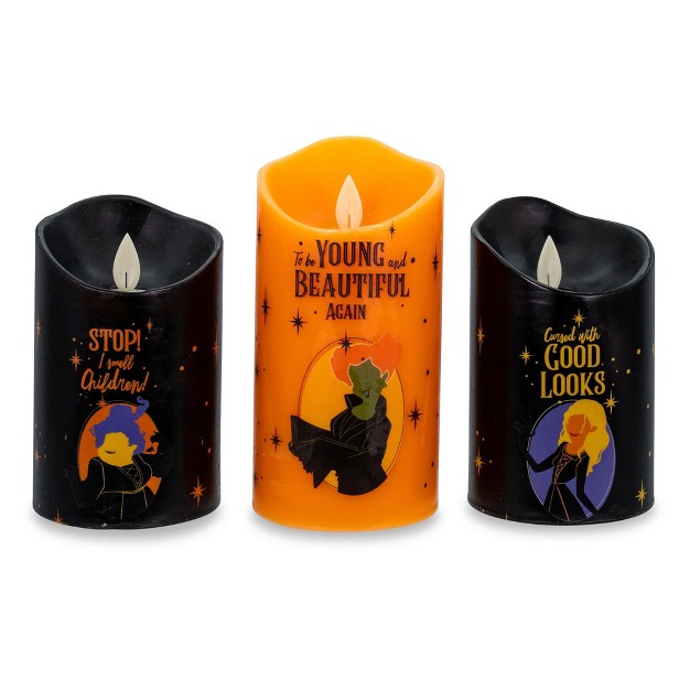 Ukonic Disney Hocus Pocus Led Flickering Flameless Candles With Timers Set Of 3