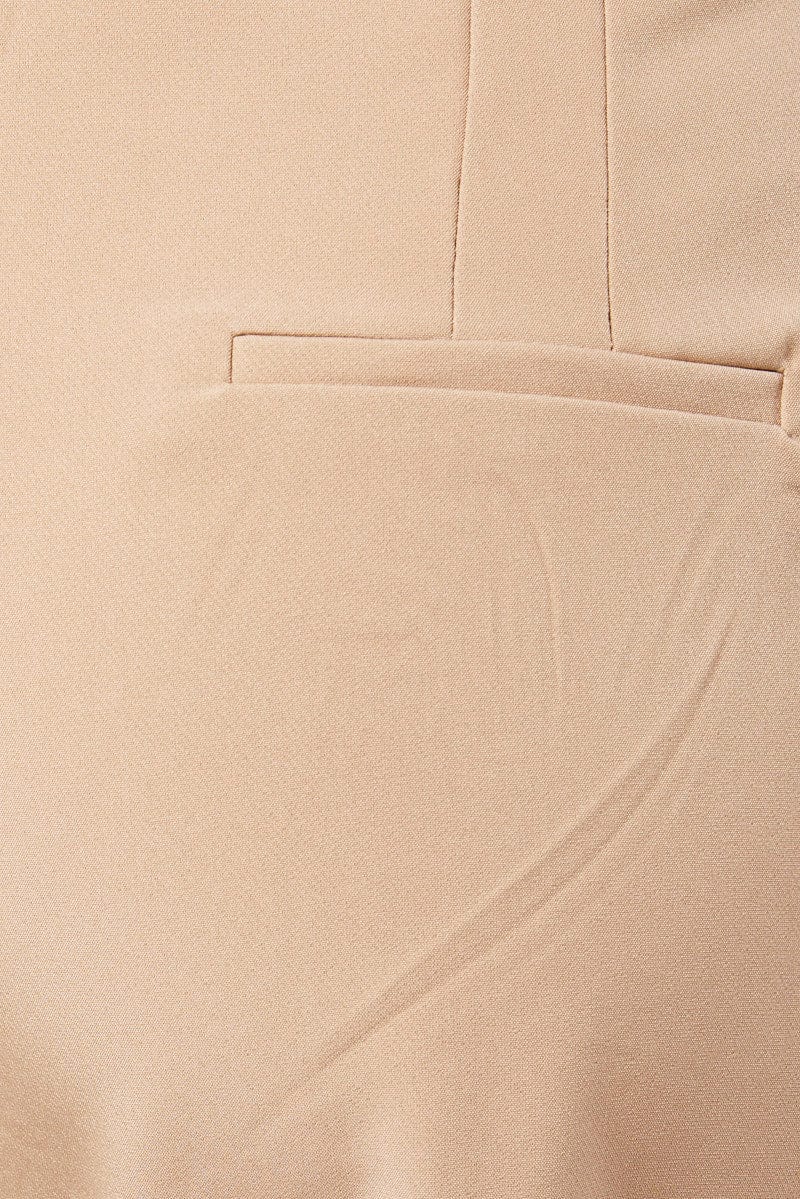 Beige Tapered Pants High Rise Belted