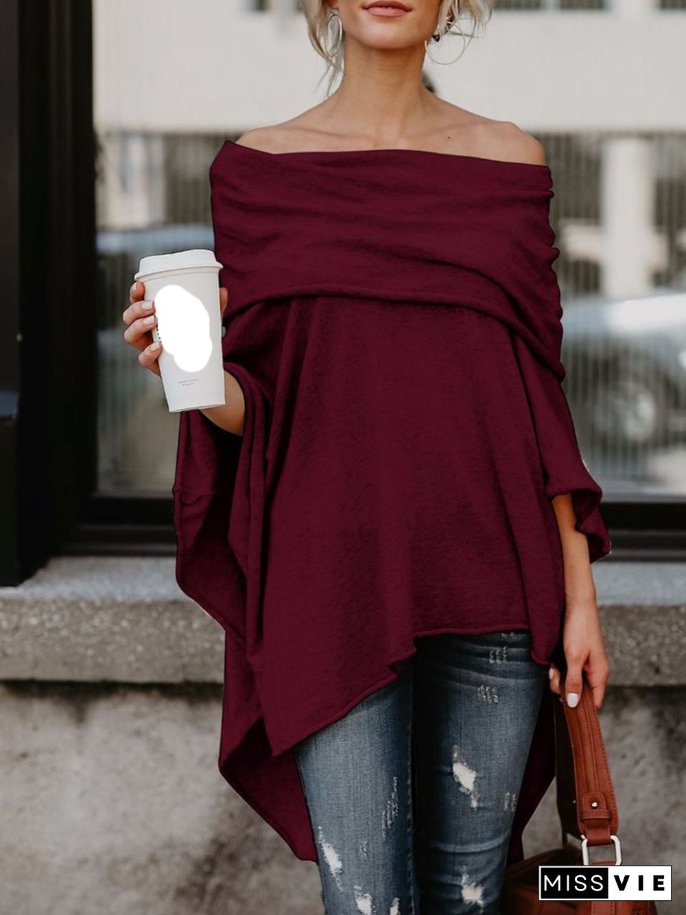 Fashion Solid Casual Off Shoulder Asymmetric Casual Tops