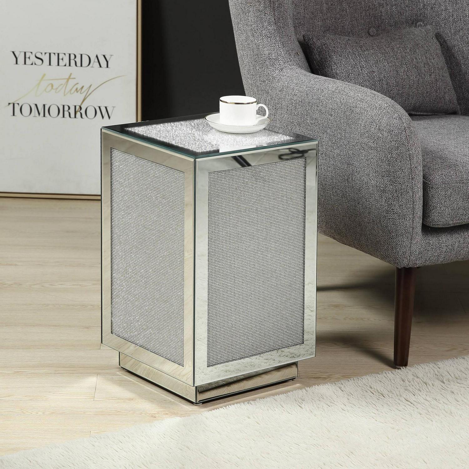 ACME Noralie Square Accent Table in Mirrored  Crowdfused