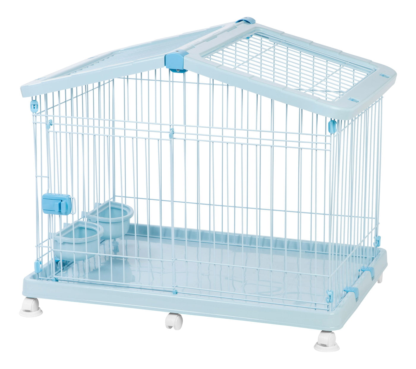 IRIS USA Small Wire Animal House with Food and Water Dishes， Blue