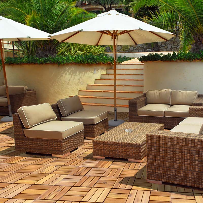 27 Pcs Interlocking Patio Deck Tiles, 12 x 12in Acacia Wood Floor Tiles, 27 sq. Ft Wood Composite Deck Flooring Pavers