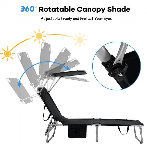 Outdoor Recliner Chair with 5 Adjustable Positions and Canopy Shade