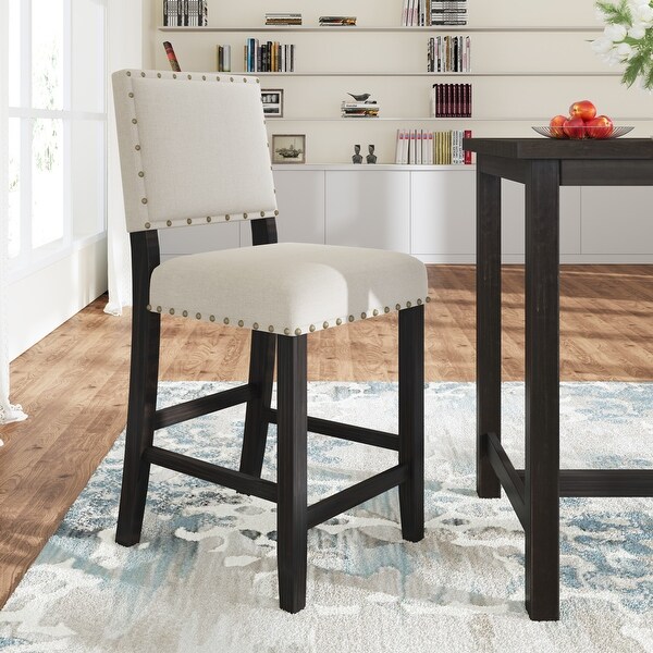 2PCS Wooden Counter Height Upholstered Dining Chairs