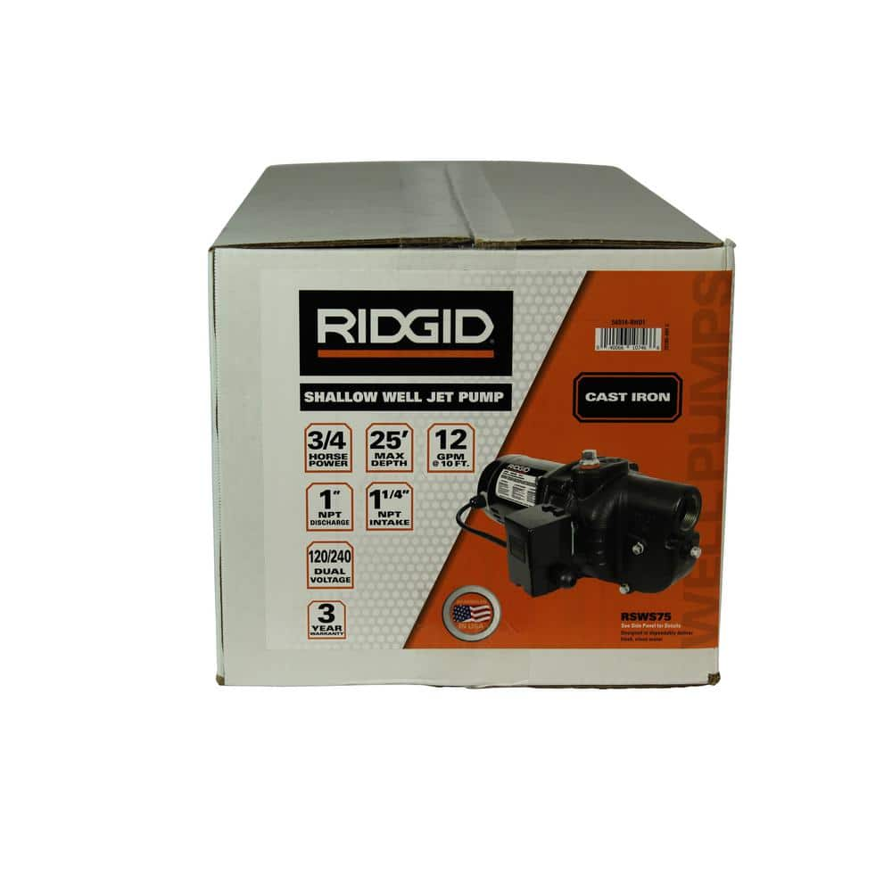 RIDGID 3/4 HP Cast Iron Shallow Well Jet Pump RSWS75