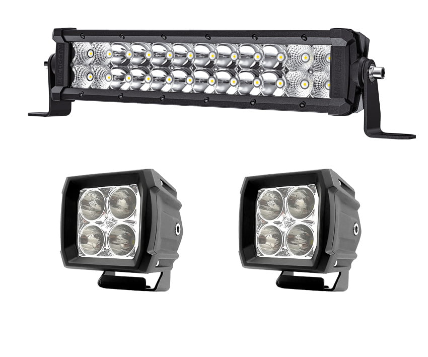 EVERGEAR 3 Pack: 13.25 Inch 36W Dual Row LED Light Bar and 3 Inch 20W Driving Lights For Jeep Truck Tacoma Bumper