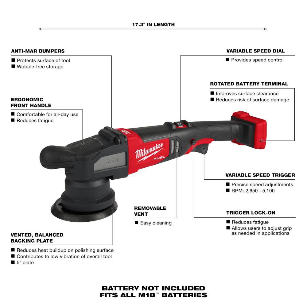 MW M18 FUEL 15mm Random Orbital Polisher Bare Tool 2684-20 from MW