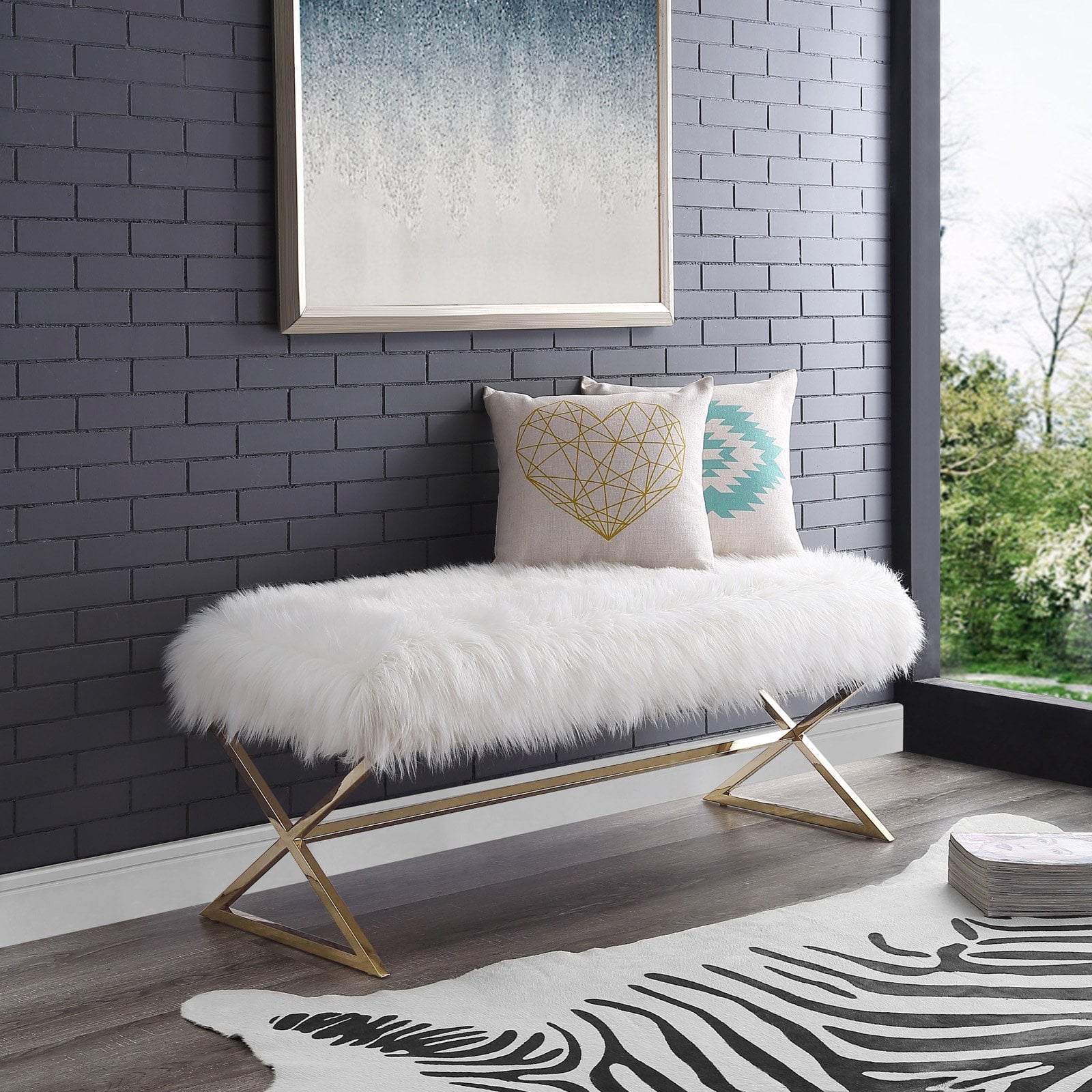 Inspired Home Nicole Faux Fur Backless Bedroom Bench