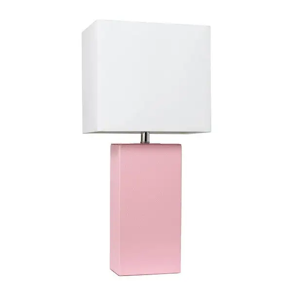 Elegant Designs Modern Leather Table Lamp with White Fabric Shade - 10(L)6(W)21(H)