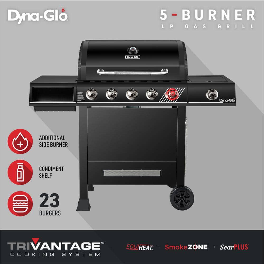 DynaGlo 5Burner Propane Gas Grill in Matte Black with TriVantage Multifunctional Cooking System