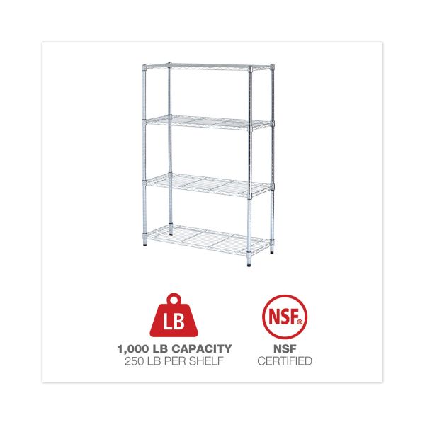 Alera Residential Wire Shelving， Four-Shelf， 36w x 14d x 54h， Silver