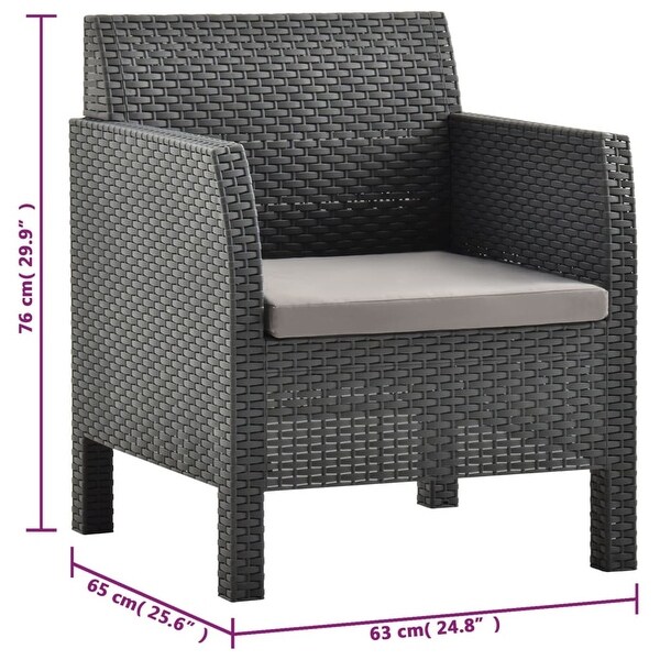 3 Piece Patio Lounge Set with Cushions PP Rattan Anthracite