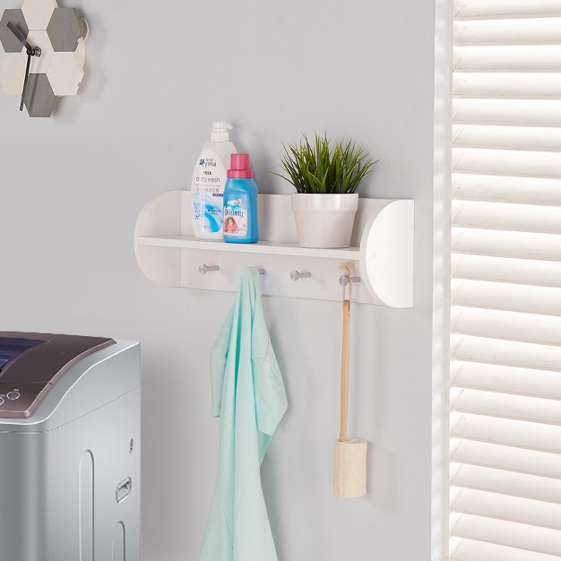 Danya B Utility Shelf With Four Large Stainless Steel Hooks White