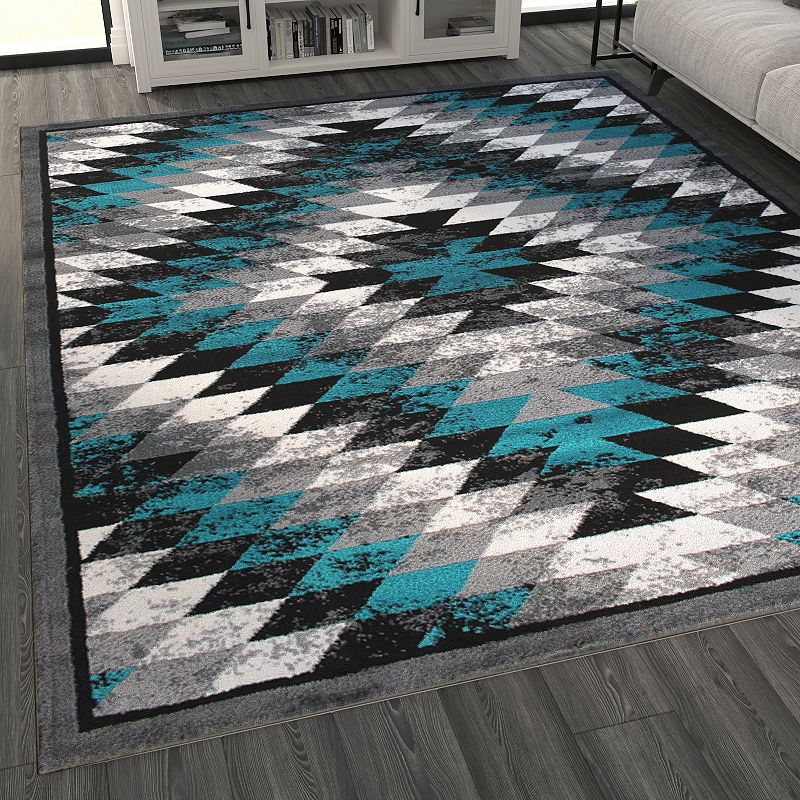 Masada Rugs Masada Rugs Stephanie Collection 8'x10' Area Rug with Distressed Southwest Native American Design 1106 in Turquoise， Gray， Black and White