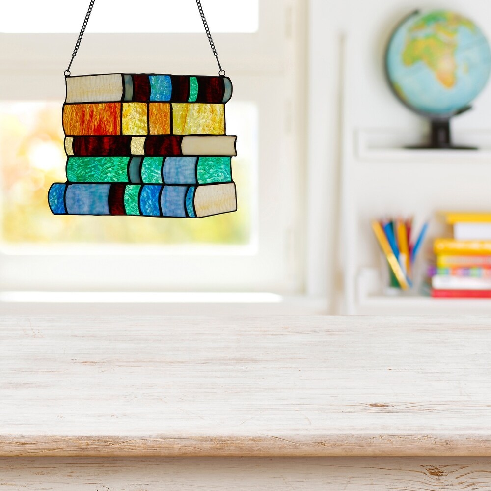 River of Goods Book Stack River of Goods Multicolored Stained Glass Window Panel   10\