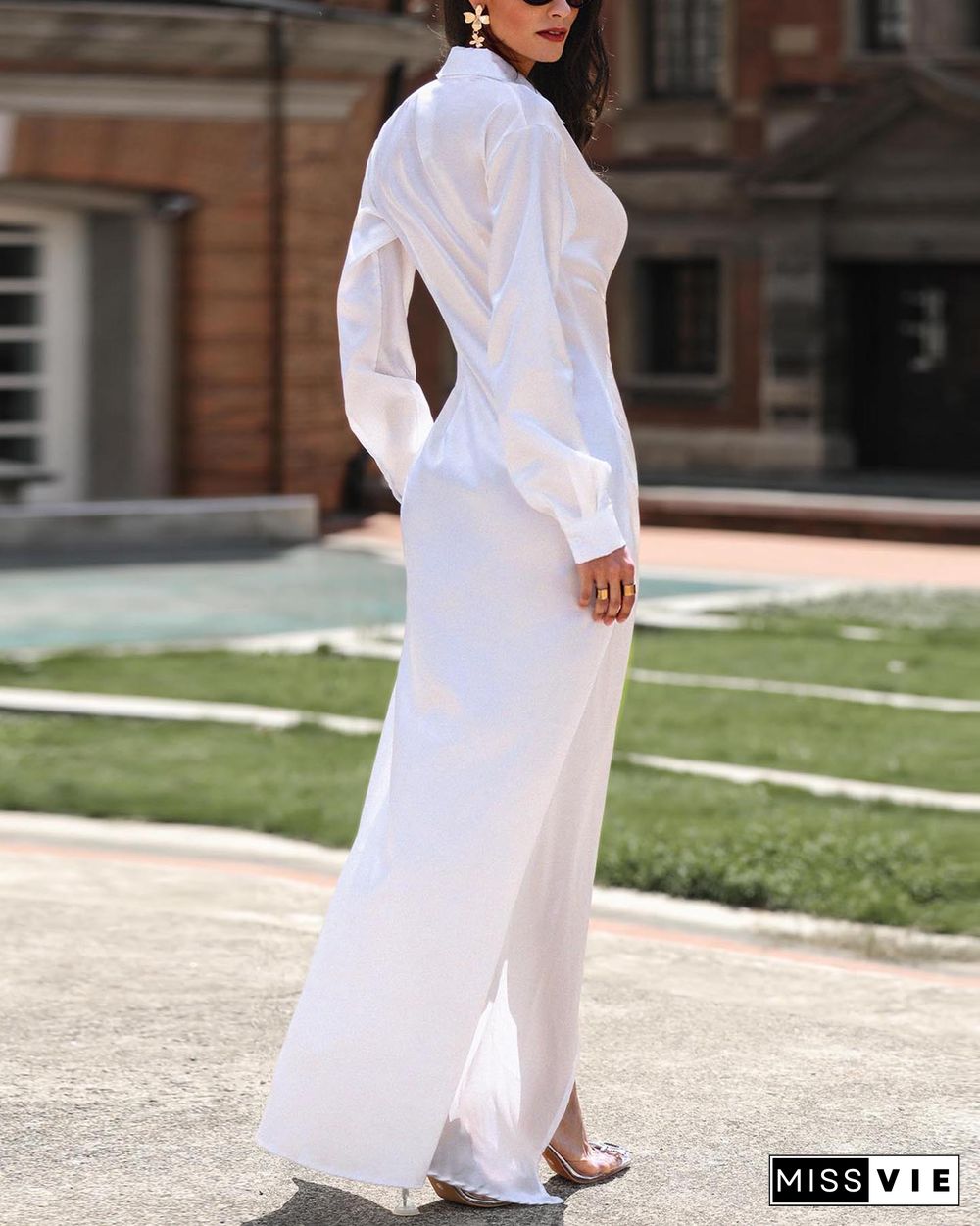 Solid Twisted Design High Slit Maxi Dress P15324