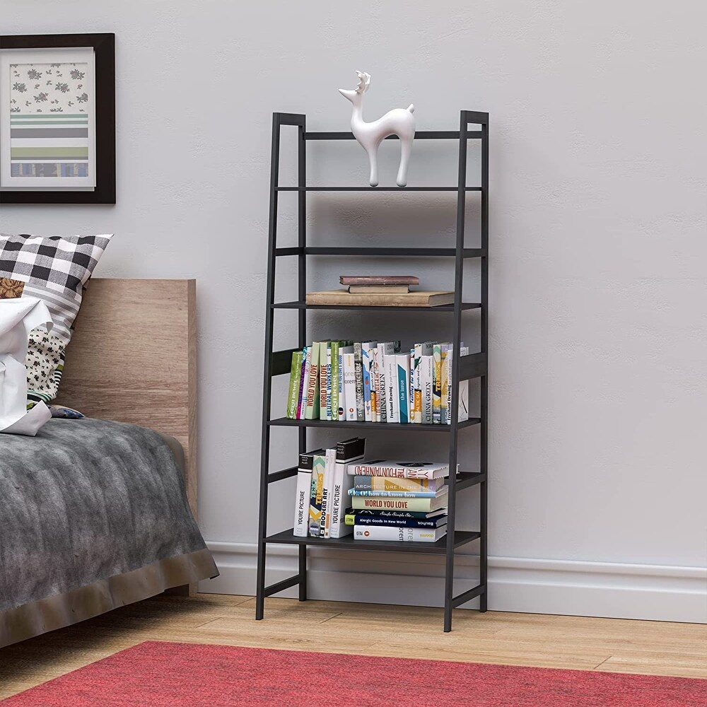 4 Tier Tall Bookshelf Open Ladder Shelf for Bedroom  Living Room  Office (Black)