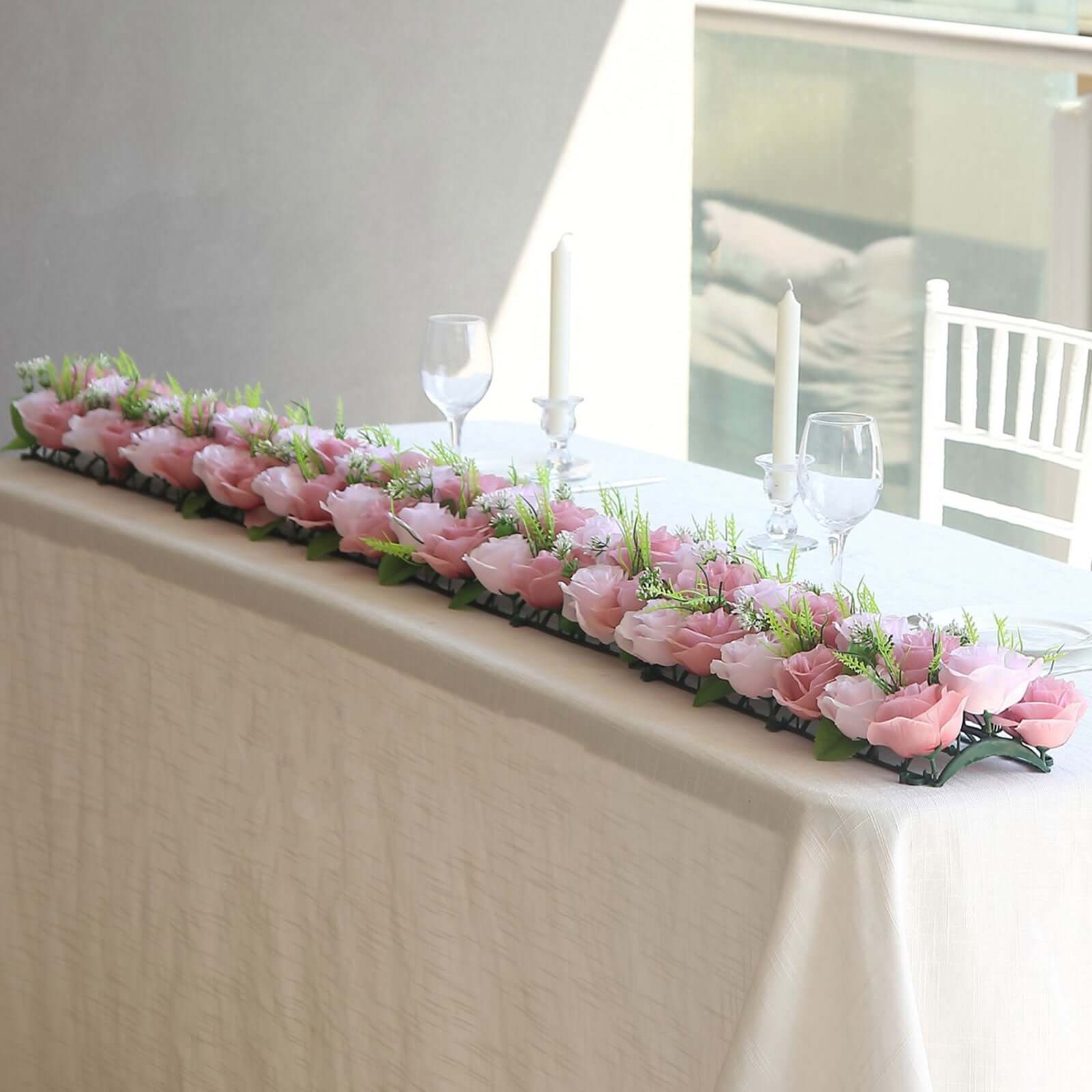 6 Pack Blush Dusty Rose Silk Flower Panel Table Runner, Artificial Floral Arrangements Dining Table Decor - 20