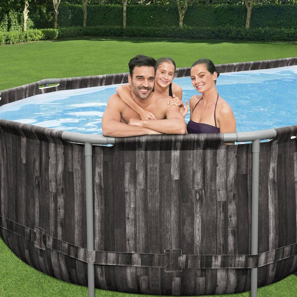 Bestway 24 ft. x 12 ft. Oval 48 in. Deep Soft-Sided Above Ground Swimming Pool Set 5611UE-BW