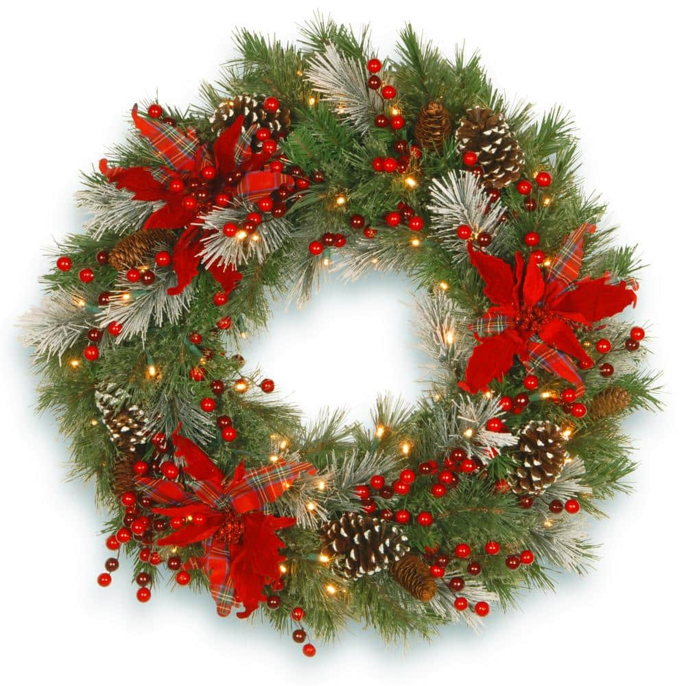  30 in. Artificial Battery Operated Decorative Collection Tartan Plaid Wreath with Warm White LED Lights DC13-147-30WB