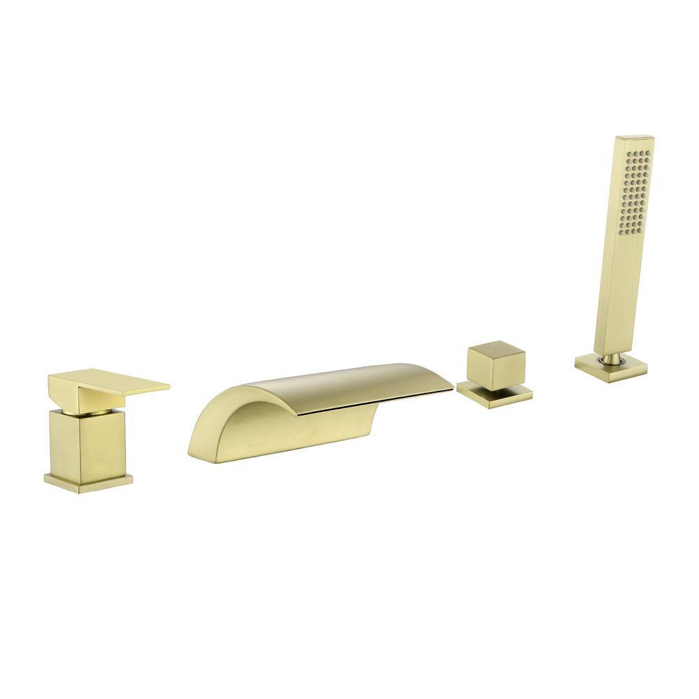 Nestfair 2-Handle Deck Mount Roman Tub Faucet with Hand Shower in Brushed Gold SMD720G