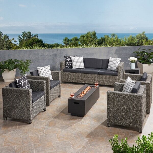 Hegseth Wicker/Iron 7piece Chat Set with Fire Pit by Christopher Knight Home