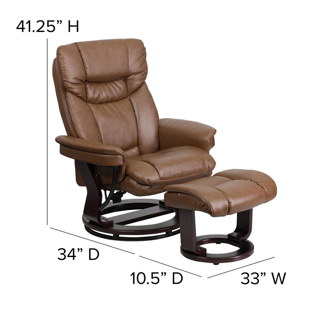 Contemporary Multi Position Recliner and Curved Ottoman with Swivel Base