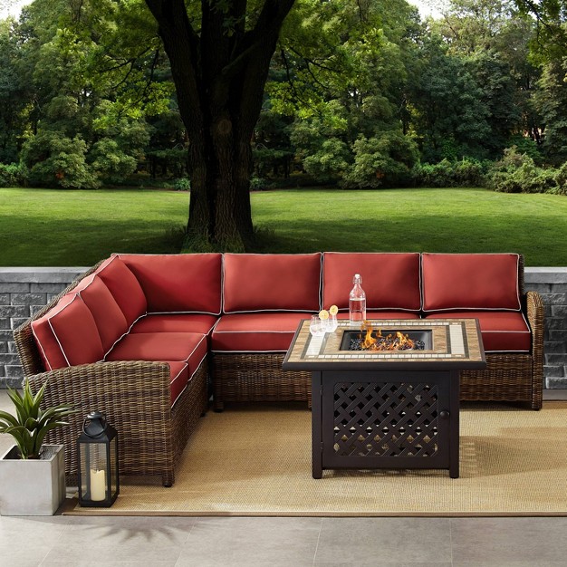 Bradenton 5pc Outdoor Wicker Sectional Set With Fire Table Crosley