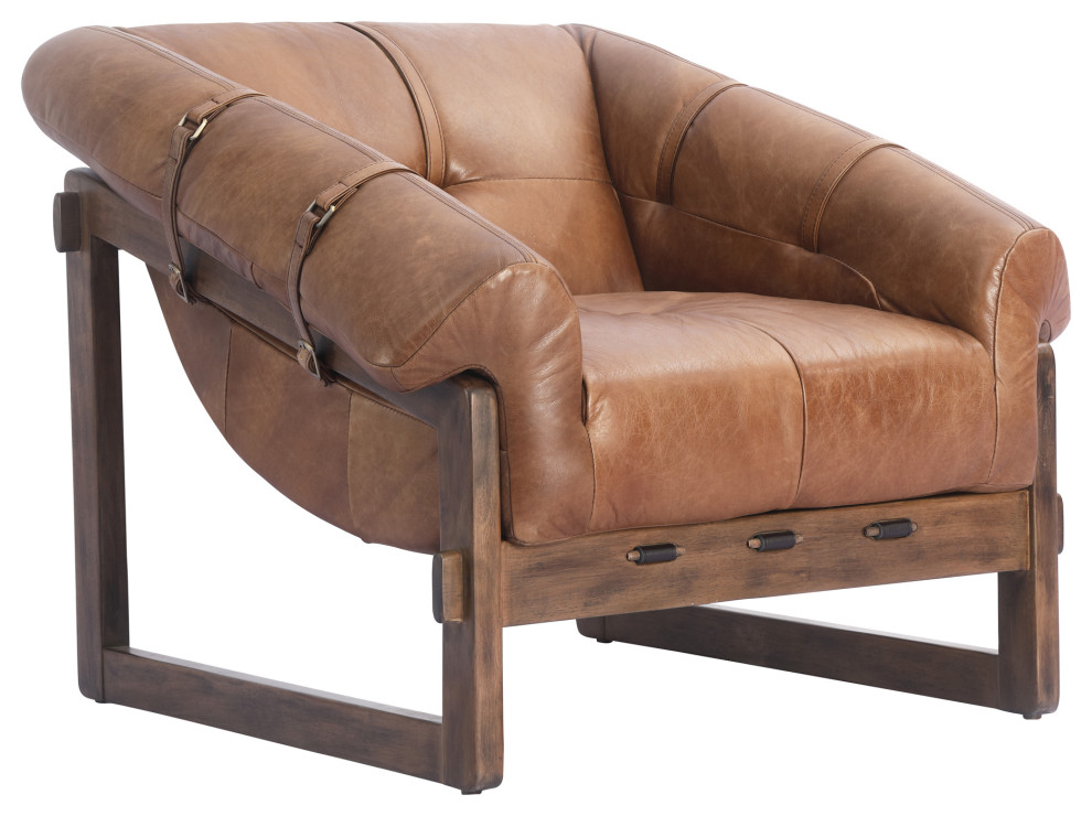 Bellos Accent Chair Open Road Brown Leather   Contemporary   Armchairs And Accent Chairs   by Moe  x27s Home Collection  Houzz