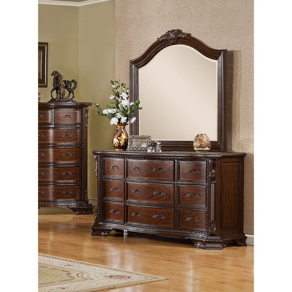 Furniture of America Vace Cherry 2-piece Dresser and Mirror Set - - 9270138