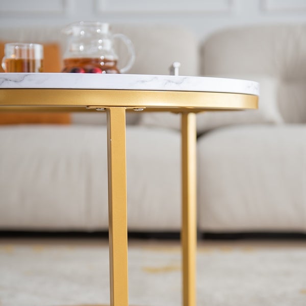 Modern Nesting Coffee Table， Metal Frame with Marble Color Top-23.6