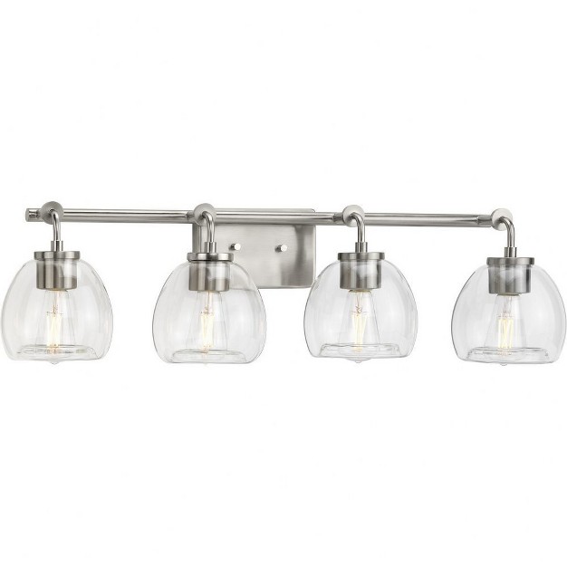 Progress Lighting Caisson 4 light Bath Vanity Light Brushed Nickel Clear Glass Shades