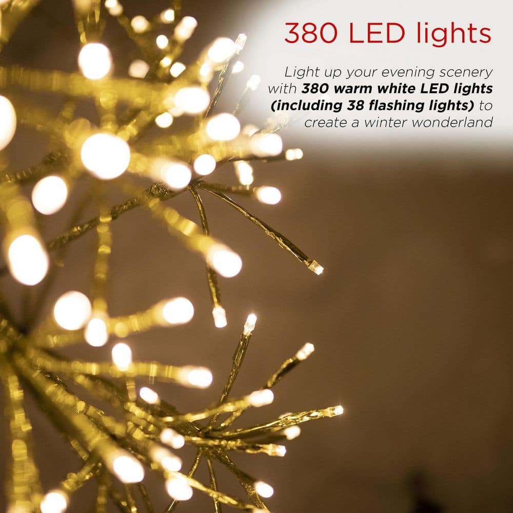 Alpine Corporation 53/61 in. Tall Indoor/Outdoor Artificial Christmas Tree with Warm White LED Lights, Gold CRD111S-GD