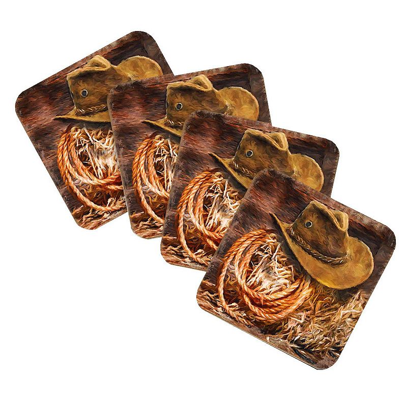 Cowboy Hat Wooden Cork Coasters Gift Set of 4 by Nature Wonders