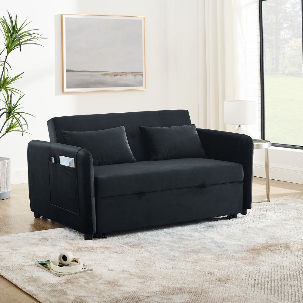 Convertible Sofa Bed  3 in 1 Versatile Velvet Double Sofa with Pullout Bed  Seat with Adjustable Backrest